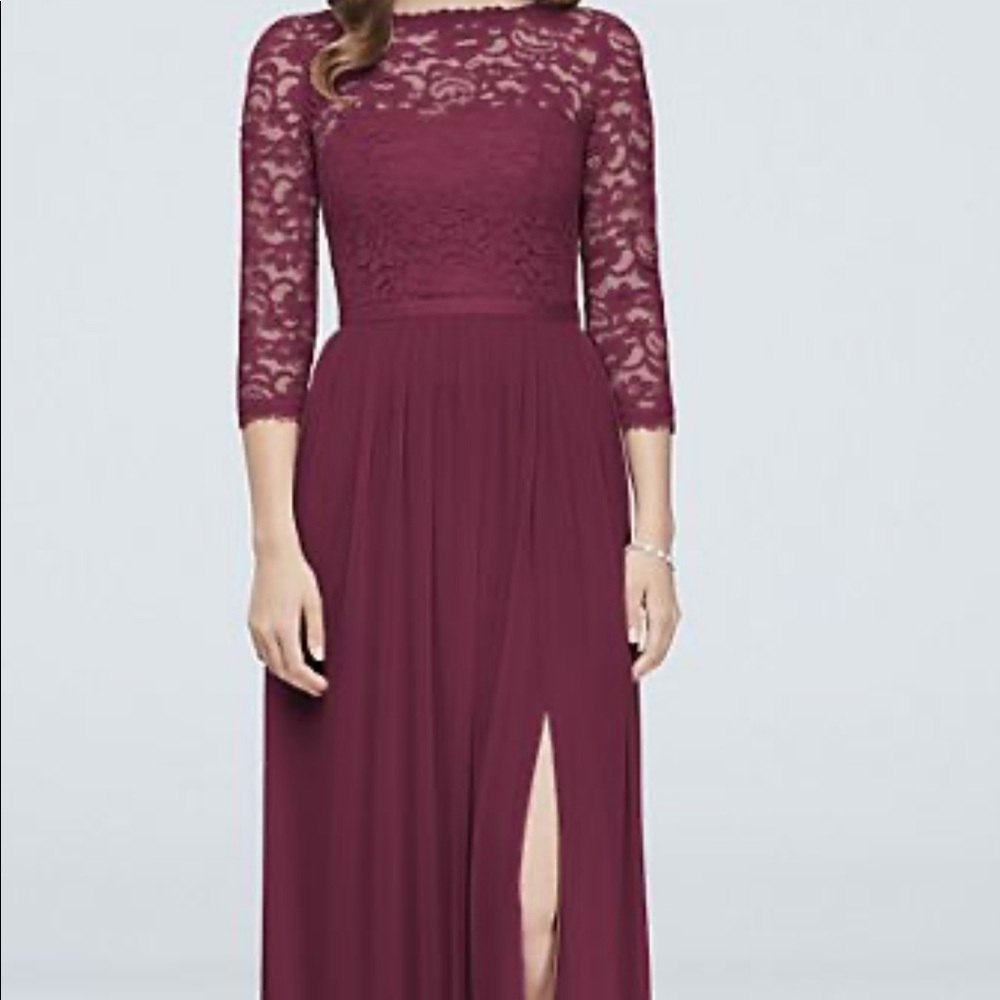 David’s Bridal illusion lace dress sz 12 wine